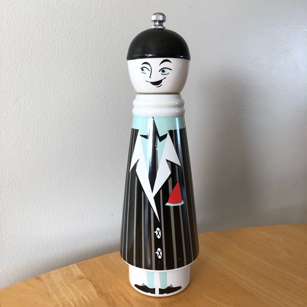 Waiter in Striped Jacket Design Ceramic Pepper or Salt Mill Grinder